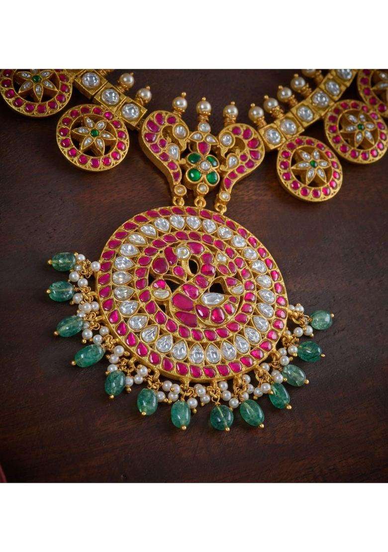 Sterling Silver Gold-Plated Temple Necklace with Kundan for Women | Traditional Temple Jewellery for Wedding & Festive Wear | Gift for Her - Indya