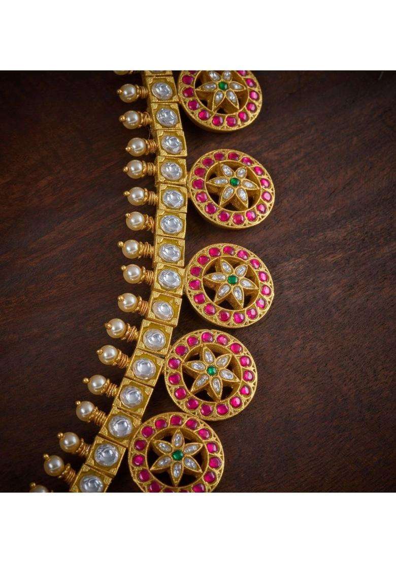 Sterling Silver Gold-Plated Temple Necklace with Kundan for Women | Traditional Temple Jewellery for Wedding & Festive Wear | Gift for Her - Indya