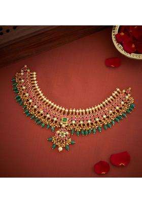 Sterling Silver Gold-Plated Temple Necklace with Kundan for Women | Traditional Temple Jewellery for Wedding & Festive Wear | Gift for Her