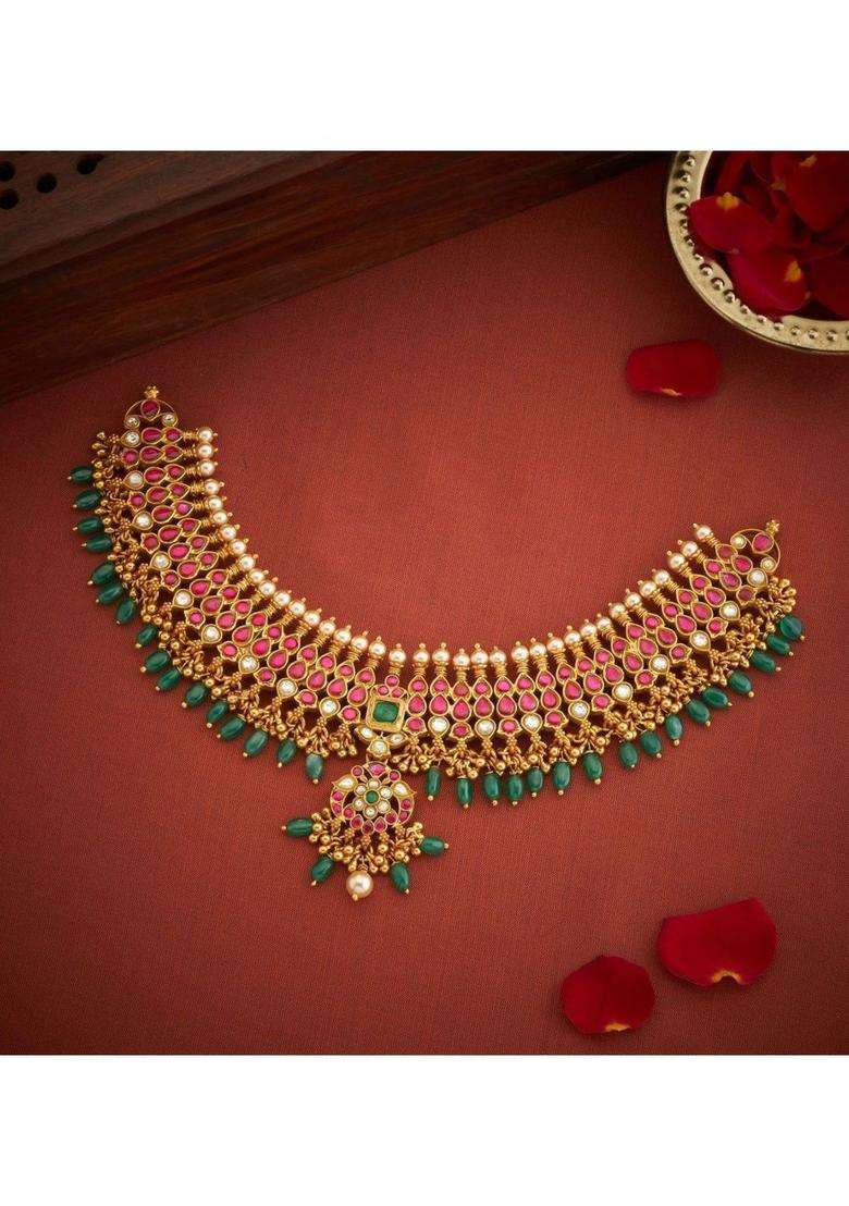 Sterling Silver Gold-Plated Temple Necklace with Kundan for Women | Traditional Temple Jewellery for Wedding & Festive Wear | Gift for Her - Indya