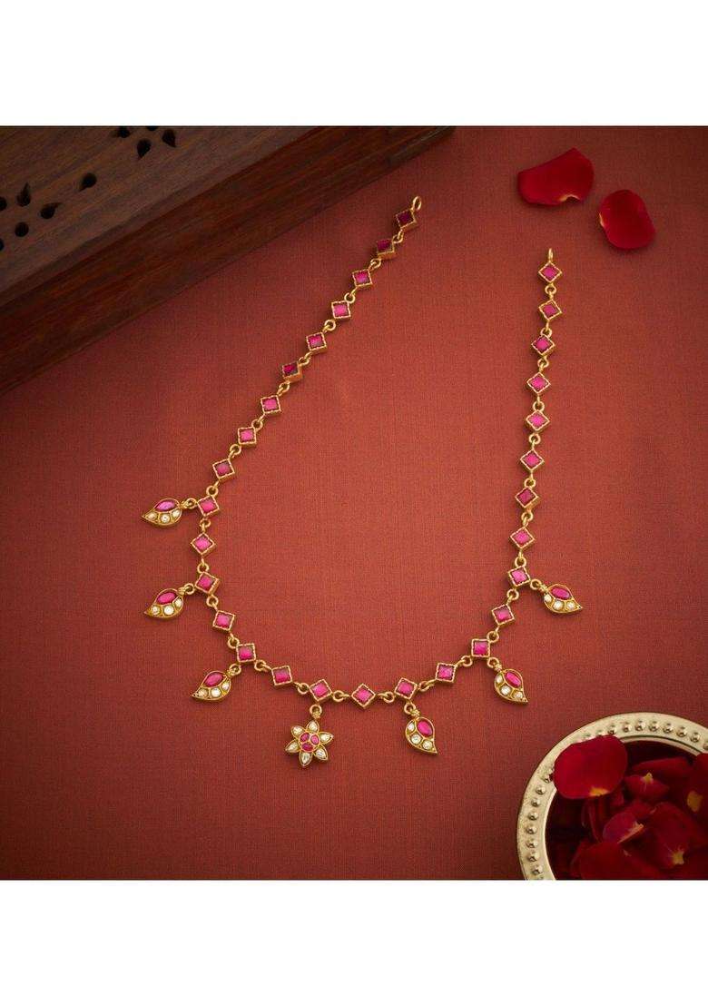 Sterling Silver Gold-Plated Temple Necklace with Kundan for Women | Traditional Temple Jewellery for Wedding & Festive Wear | Gift for Her - Indya