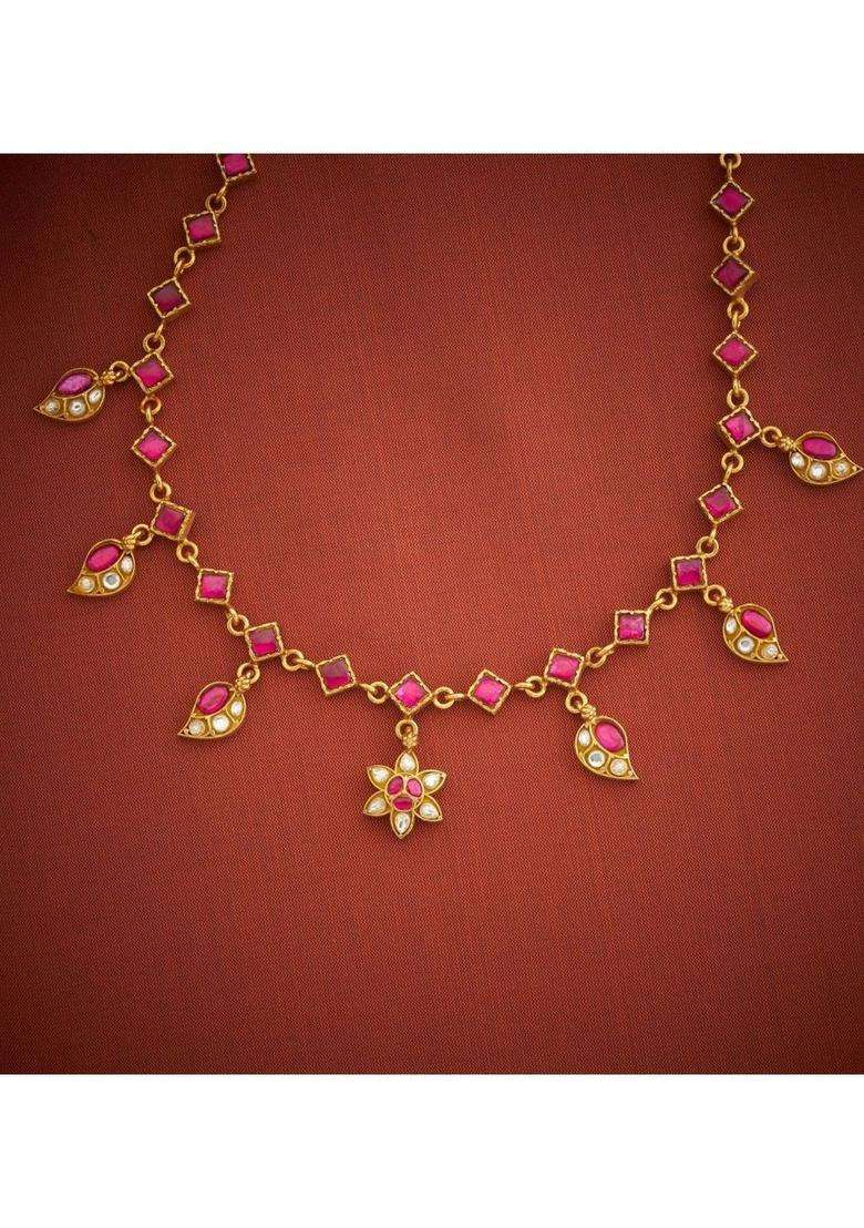 Sterling Silver Gold-Plated Temple Necklace with Kundan for Women | Traditional Temple Jewellery for Wedding & Festive Wear | Gift for Her - Indya