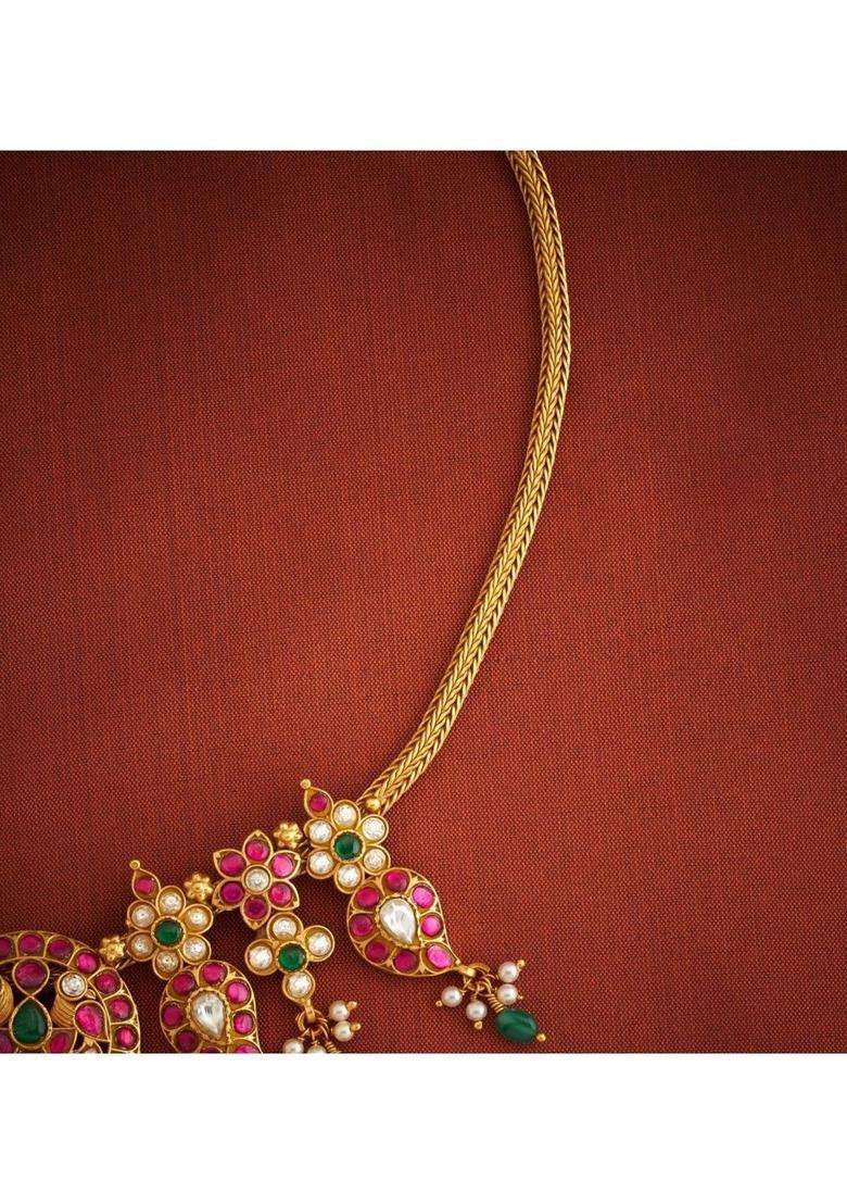 Sterling Silver Gold-Plated Temple Necklace with Kundan for Women | Traditional Temple Jewellery for Wedding & Festive Wear | Gift for Her - Indya