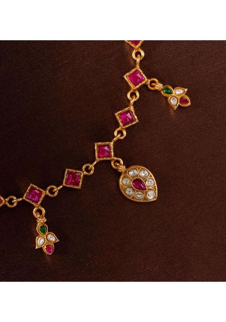 Sterling Silver Gold-Plated Temple Necklace with Kundan for Women | Traditional Temple Jewellery for Wedding & Festive Wear | Gift for Her - Indya