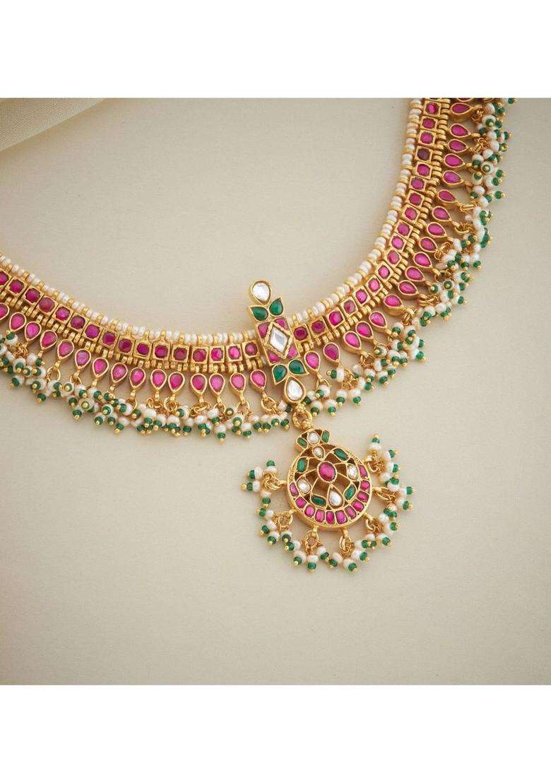 Sterling Silver Gold-Plated Temple Necklace with Kundan for Women | Traditional Temple Jewellery for Wedding & Festive Wear | Gift for Her - Indya
