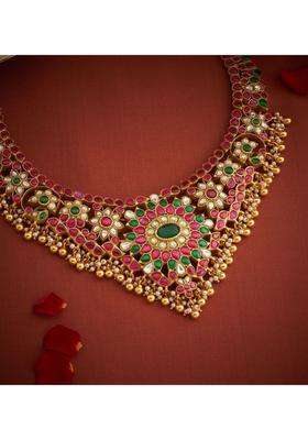 Sterling Silver Gold-Plated Temple Necklace with Kundan for Women | Traditional Temple Jewellery for Wedding & Festive Wear | Gift for Her