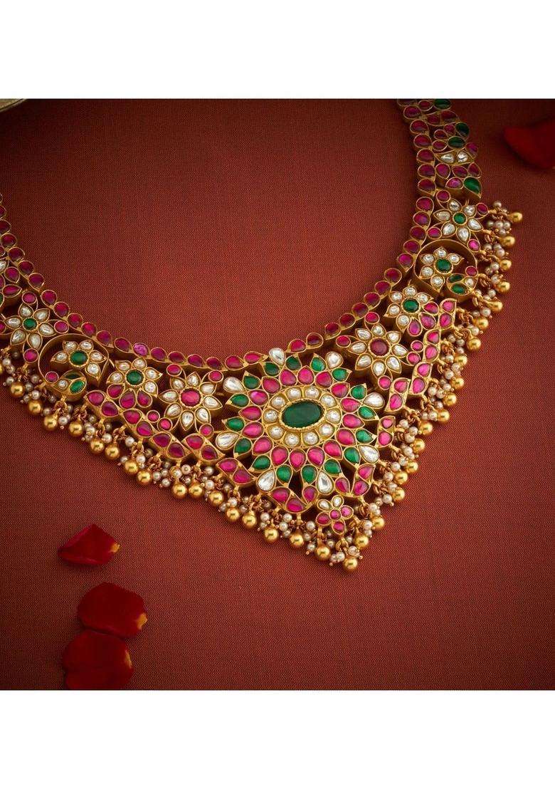 Sterling Silver Gold-Plated Temple Necklace with Kundan for Women | Traditional Temple Jewellery for Wedding & Festive Wear | Gift for Her - Indya