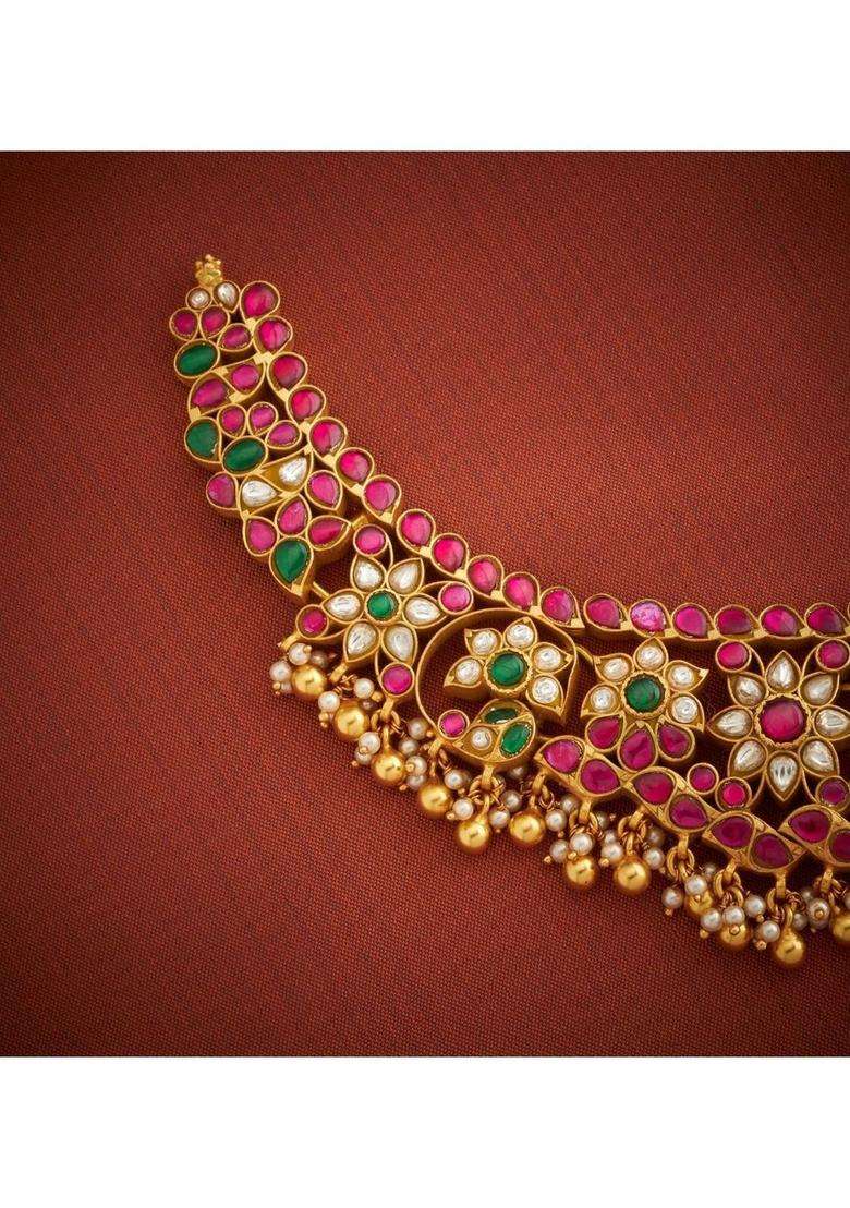 Sterling Silver Gold-Plated Temple Necklace with Kundan for Women | Traditional Temple Jewellery for Wedding & Festive Wear | Gift for Her - Indya