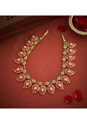 Sterling Silver Gold-Plated Temple Necklace with Kundan for Women | Traditional Temple Jewellery for Wedding & Festive Wear | Gift for Her