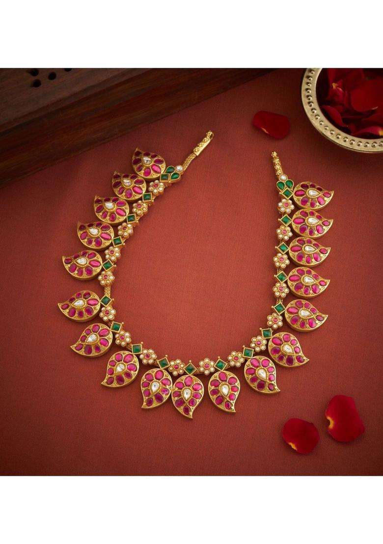 Sterling Silver Gold-Plated Temple Necklace with Kundan for Women | Traditional Temple Jewellery for Wedding & Festive Wear | Gift for Her - Indya