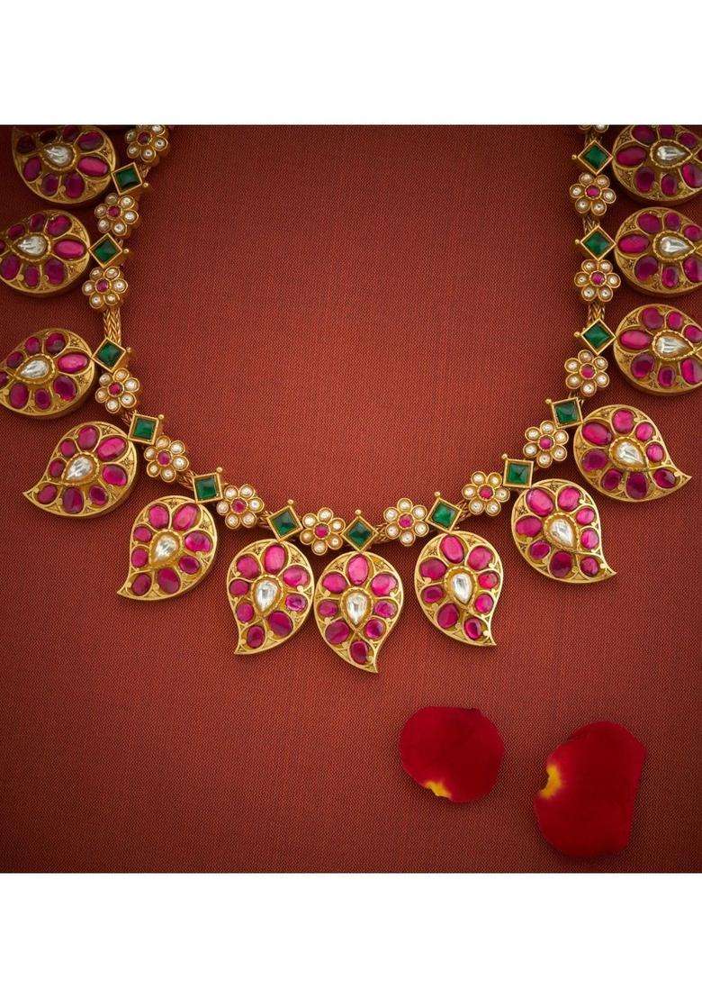 Sterling Silver Gold-Plated Temple Necklace with Kundan for Women | Traditional Temple Jewellery for Wedding & Festive Wear | Gift for Her - Indya