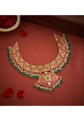 Sterling Silver Gold-Plated Temple Necklace with Kundan for Women | Traditional Temple Jewellery for Wedding & Festive Wear | Gift for Her