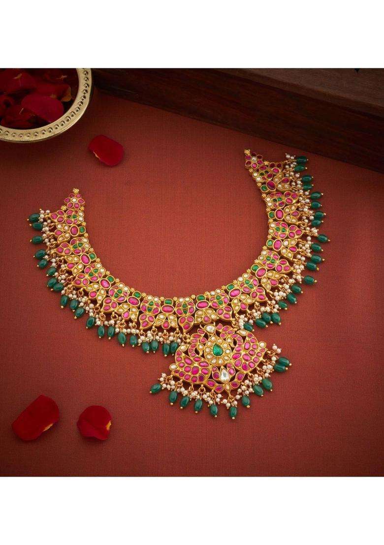 Sterling Silver Gold-Plated Temple Necklace with Kundan for Women | Traditional Temple Jewellery for Wedding & Festive Wear | Gift for Her - Indya