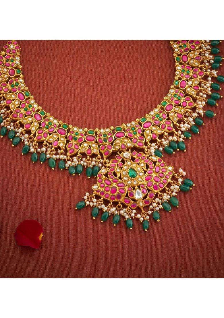 Sterling Silver Gold-Plated Temple Necklace with Kundan for Women | Traditional Temple Jewellery for Wedding & Festive Wear | Gift for Her - Indya