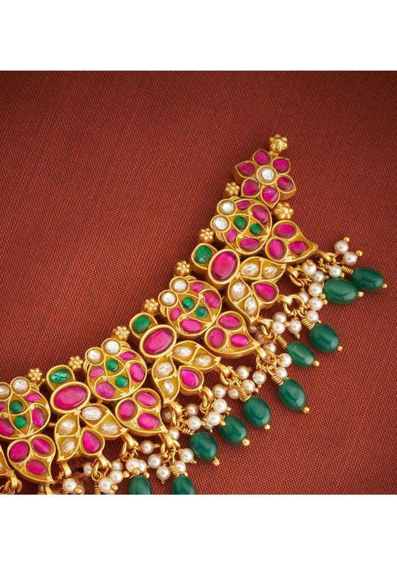 Sterling Silver Gold-Plated Temple Necklace with Kundan for Women | Traditional Temple Jewellery for Wedding & Festive Wear | Gift for Her - Indya