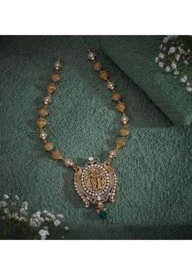 Sterling Silver Gold-Plated Temple Necklace with Pearl for Women | Traditional Temple Jewellery for Wedding & Festive Wear | Gift for Her