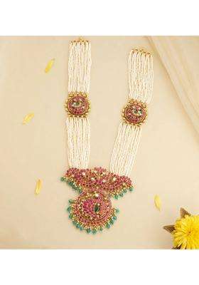 Sterling Silver Gold-Plated Temple Necklace with Kundan for Women | Traditional Temple Jewellery for Wedding & Festive Wear | Gift for Her