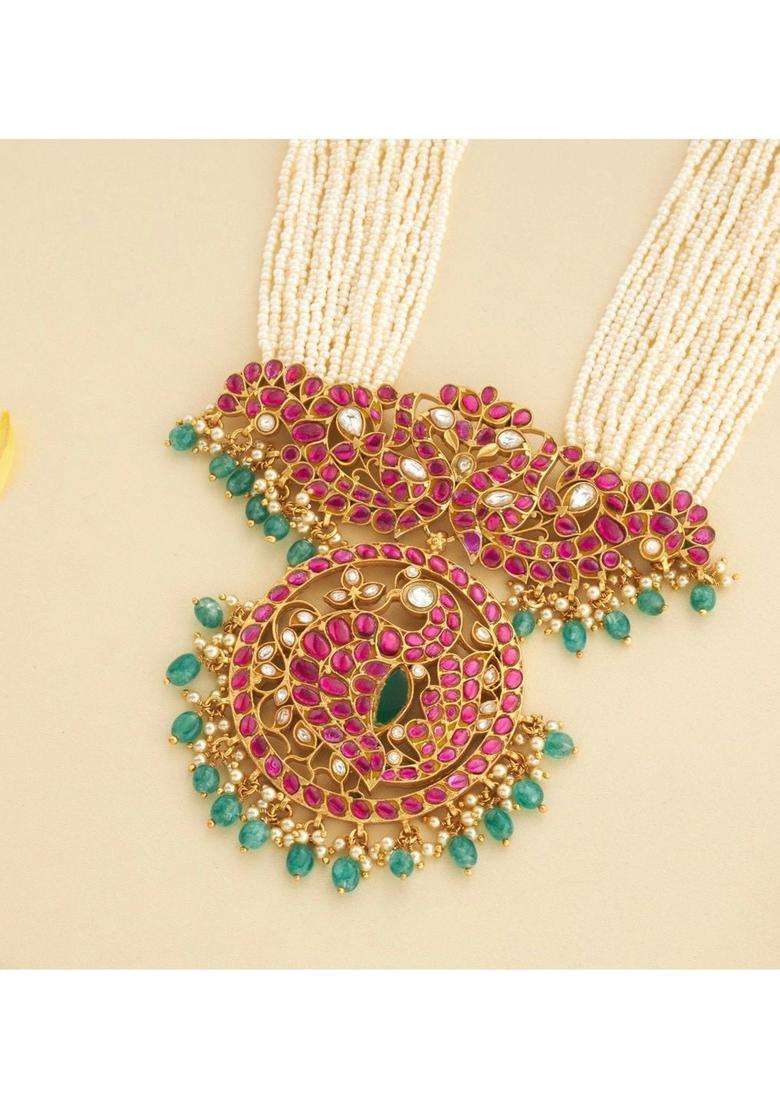Sterling Silver Gold-Plated Temple Necklace with Kundan for Women | Traditional Temple Jewellery for Wedding & Festive Wear | Gift for Her - Indya