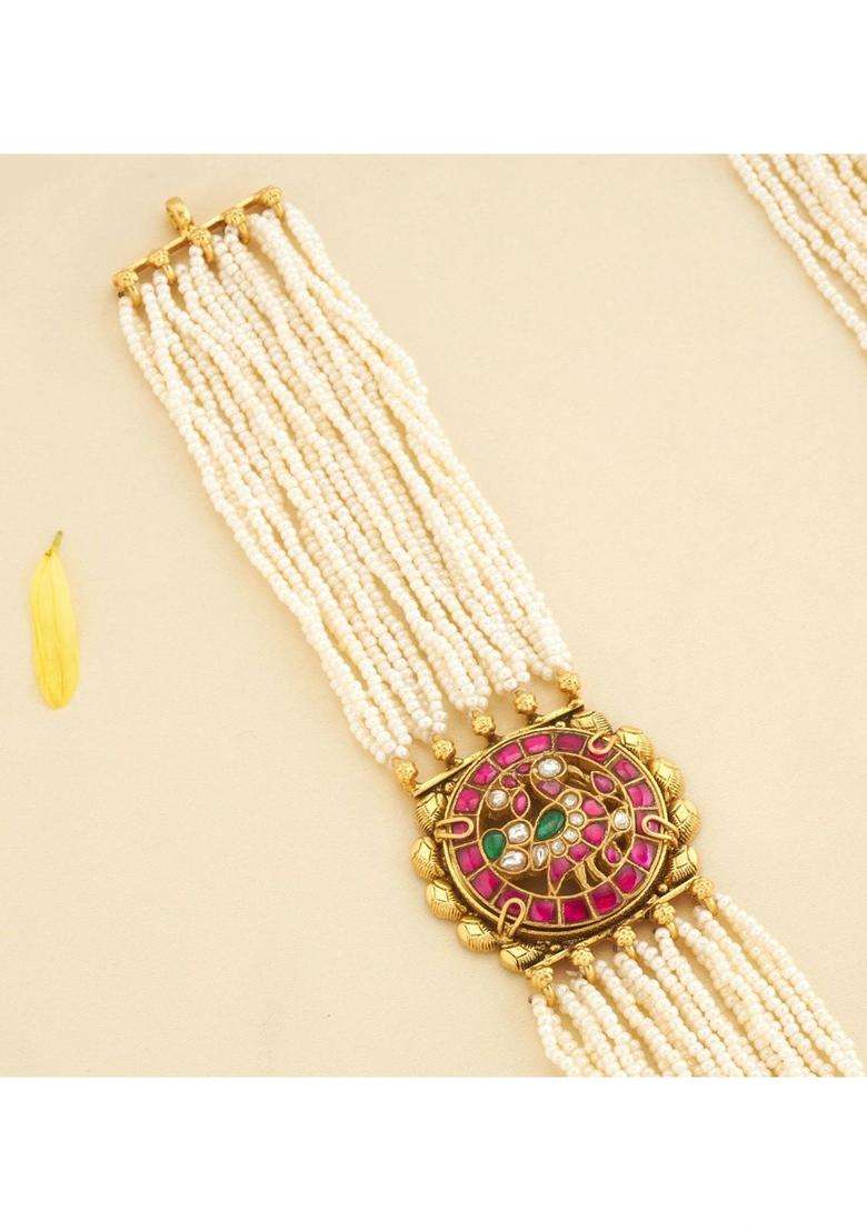 Sterling Silver Gold-Plated Temple Necklace with Kundan for Women | Traditional Temple Jewellery for Wedding & Festive Wear | Gift for Her - Indya