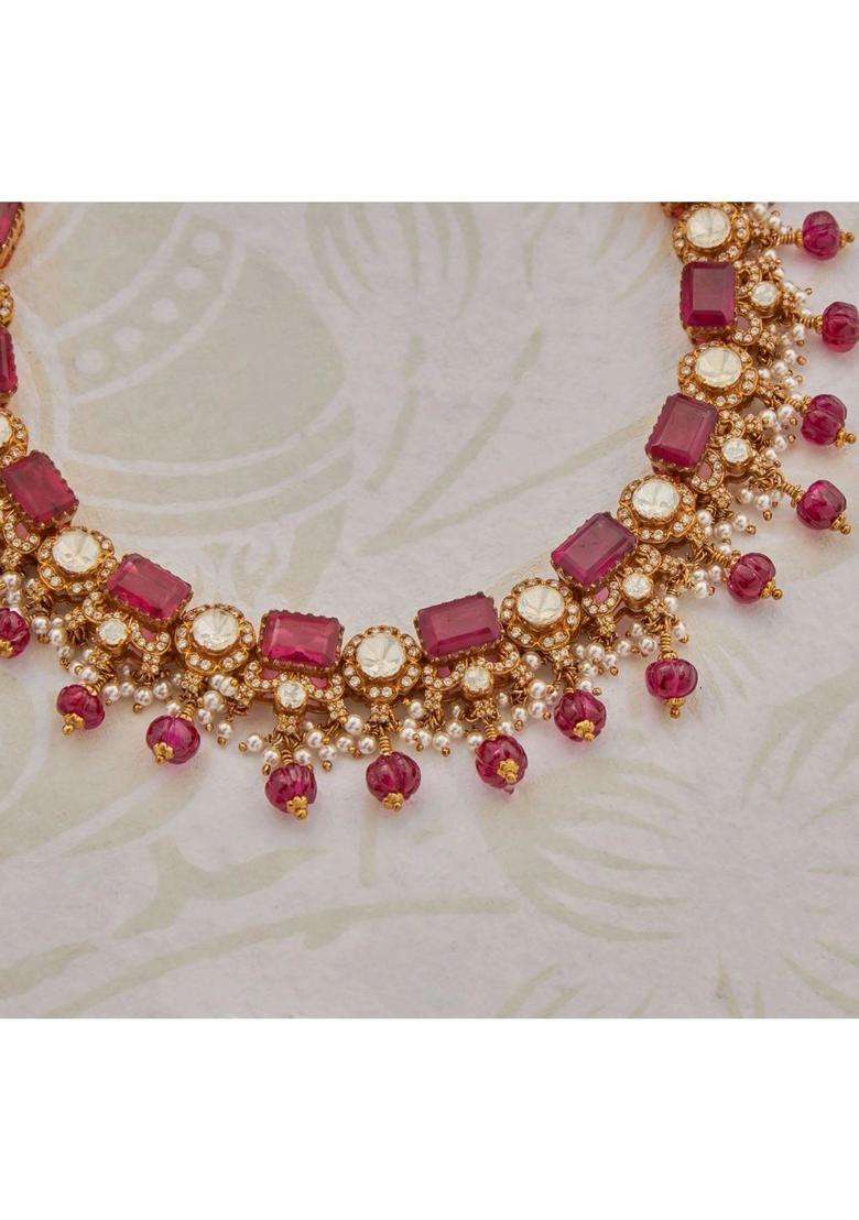 Sterling Silver Gold-Plated Antique Necklace for Women | Traditional Temple Jewellery for Wedding & Festive Wear | Gift for Her - Indya