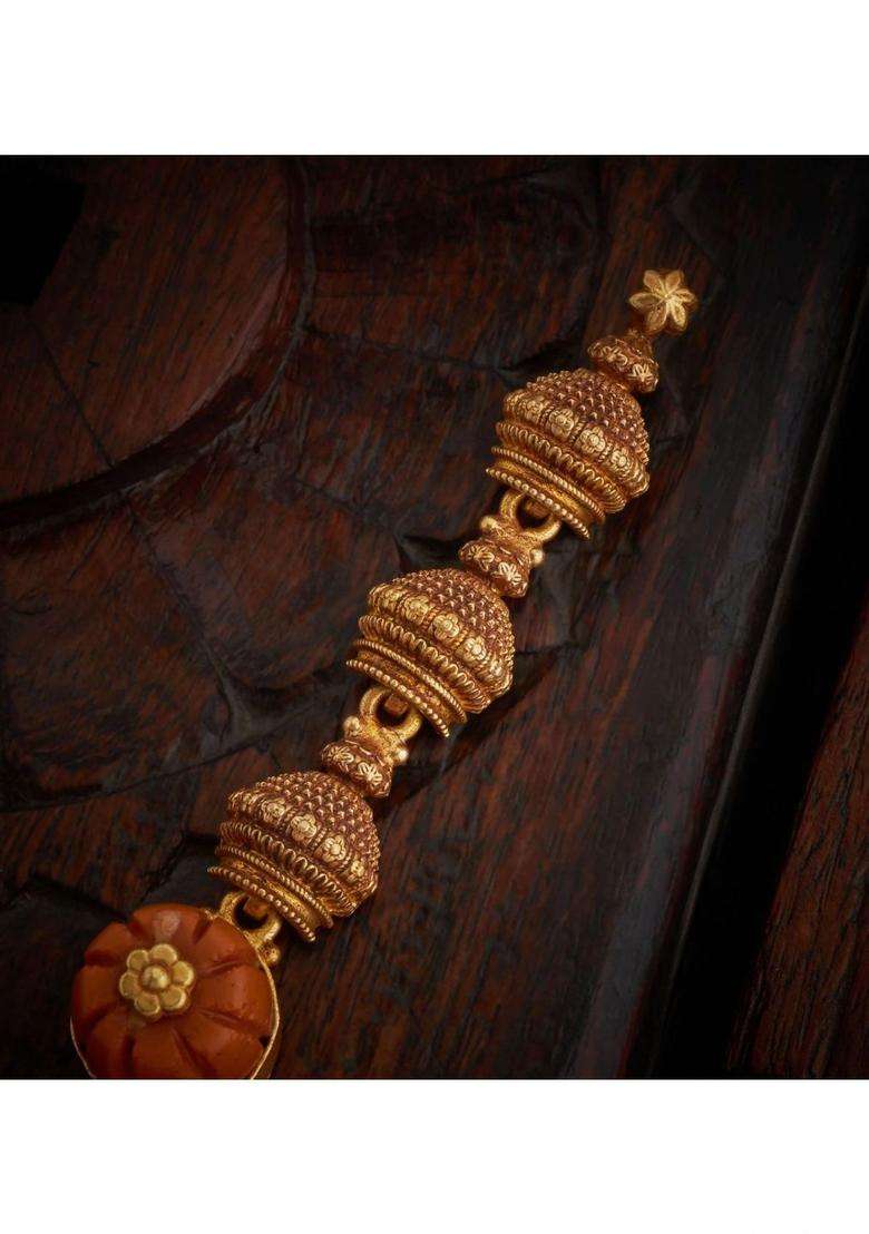 Sterling Silver Gold-Plated Temple Necklace with Pearl for Women | Traditional Temple Jewellery for Wedding & Festive Wear | Gift for Her - Indya