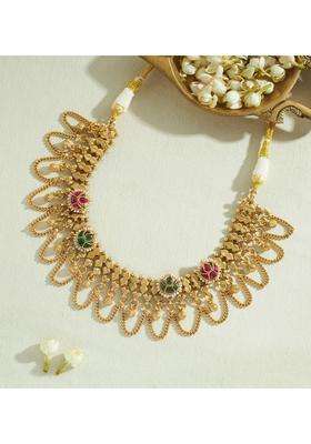 Sterling Silver Gold-Plated Antique Necklace with Kundan for Women | Traditional Temple Jewellery for Wedding & Festive Wear | Gift for Her