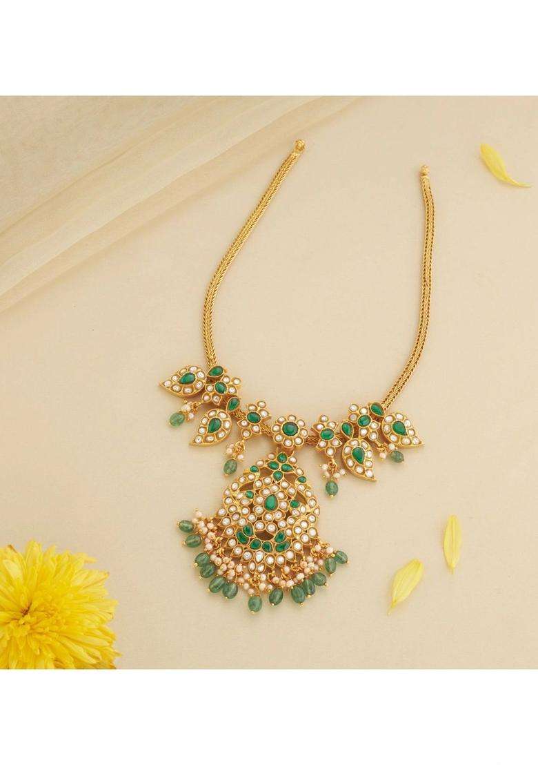 Sterling Silver Gold-Plated Temple Necklace with Kundan for Women | Traditional Temple Jewellery for Wedding & Festive Wear | Gift for Her - Indya