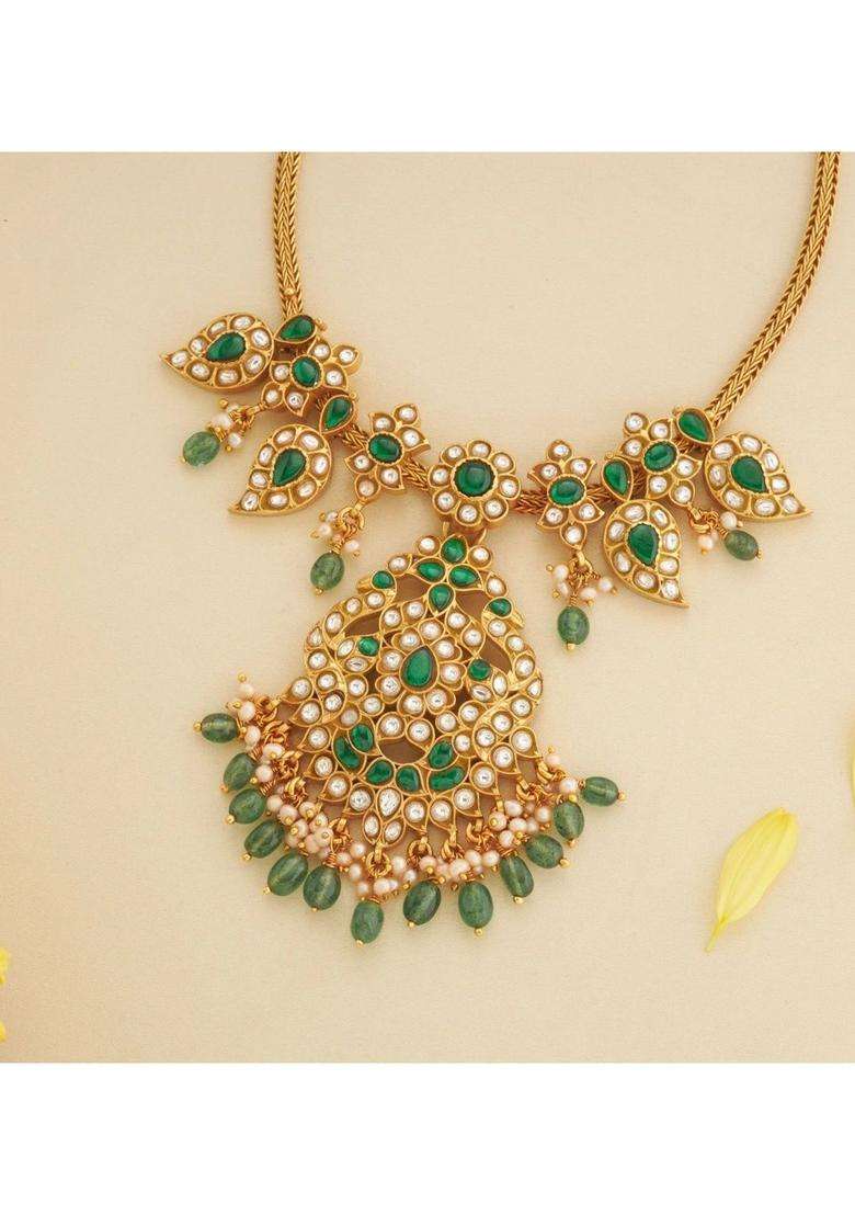 Sterling Silver Gold-Plated Temple Necklace with Kundan for Women | Traditional Temple Jewellery for Wedding & Festive Wear | Gift for Her - Indya