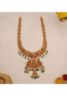 Sterling Silver Gold-Plated Temple Necklace with Pearl for Women | Traditional Temple Jewellery for Wedding & Festive Wear | Gift for Her