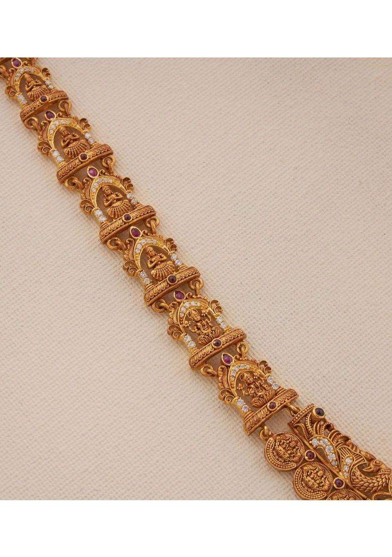 Sterling Silver Gold-Plated Temple Necklace with Pearl for Women | Traditional Temple Jewellery for Wedding & Festive Wear | Gift for Her - Indya