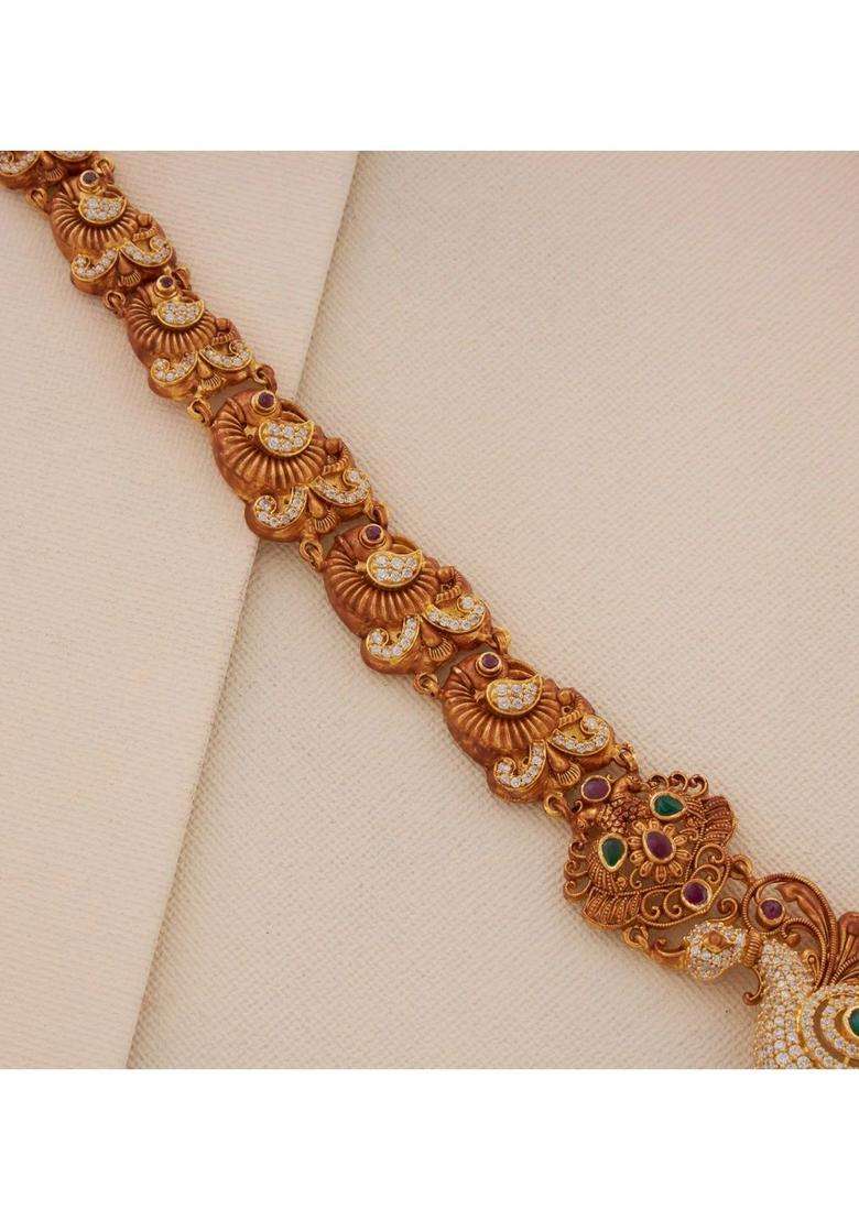 Sterling Silver Gold-Plated Temple Necklace with Pearl for Women | Traditional Temple Jewellery for Wedding & Festive Wear | Gift for Her - Indya