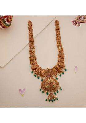 Sterling Silver Gold-Plated Temple Necklace with Pearl for Women | Traditional Temple Jewellery for Wedding & Festive Wear | Gift for Her