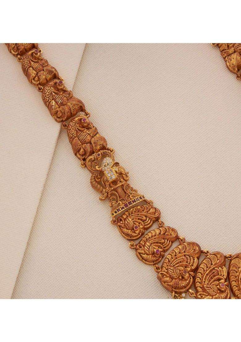 Sterling Silver Gold-Plated Temple Necklace with Pearl for Women | Traditional Temple Jewellery for Wedding & Festive Wear | Gift for Her - Indya
