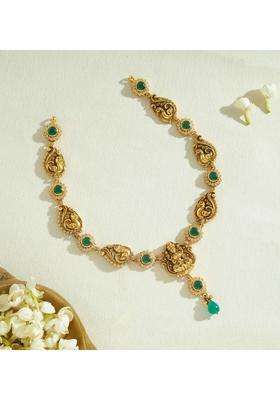 Sterling Silver Gold-Plated Temple Necklace with Pearl for Women | Traditional Temple Jewellery for Wedding & Festive Wear | Gift for Her