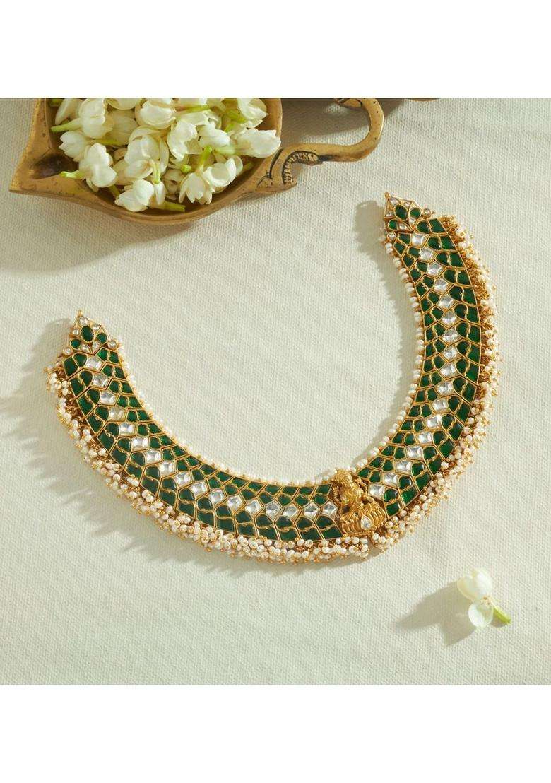 Sterling Silver Gold-Plated Temple Necklace with Kundan for Women | Traditional Temple Jewellery for Wedding & Festive Wear | Gift for Her - Indya