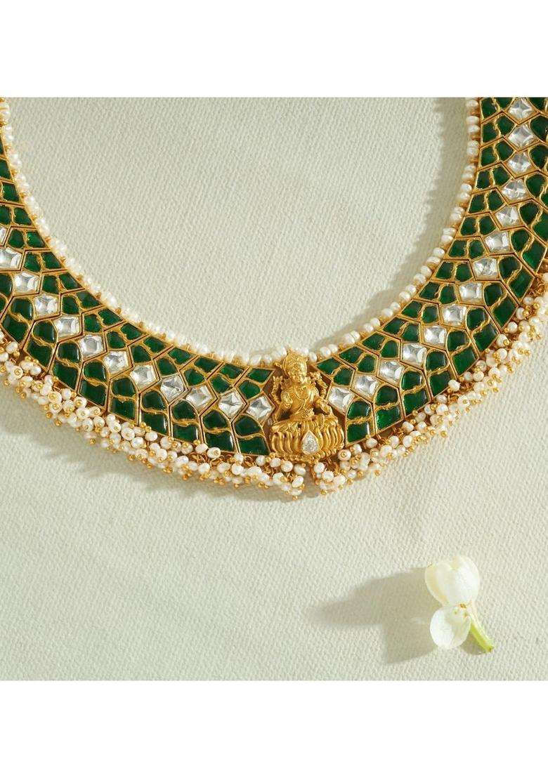 Sterling Silver Gold-Plated Temple Necklace with Kundan for Women | Traditional Temple Jewellery for Wedding & Festive Wear | Gift for Her - Indya