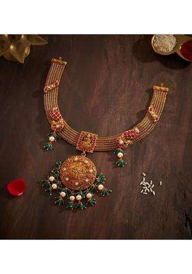 Sterling Silver Gold-Plated Temple Necklace with Kundan for Women | Traditional Temple Jewellery for Wedding & Festive Wear | Gift for Her