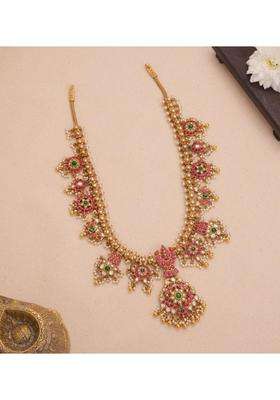 Sterling Silver Gold-Plated Temple Necklace with Kundan for Women | Traditional Temple Jewellery for Wedding & Festive Wear | Gift for Her