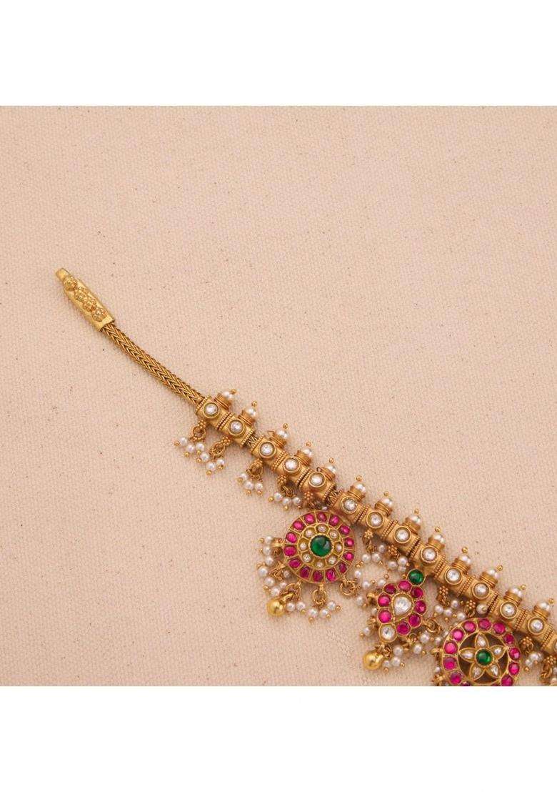 Sterling Silver Gold-Plated Temple Necklace with Kundan for Women | Traditional Temple Jewellery for Wedding & Festive Wear | Gift for Her - Indya