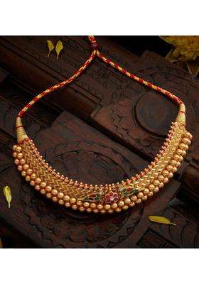Sterling Silver Gold-Plated Temple Necklace with Kundan for Women | Traditional Temple Jewellery for Wedding & Festive Wear | Gift for Her