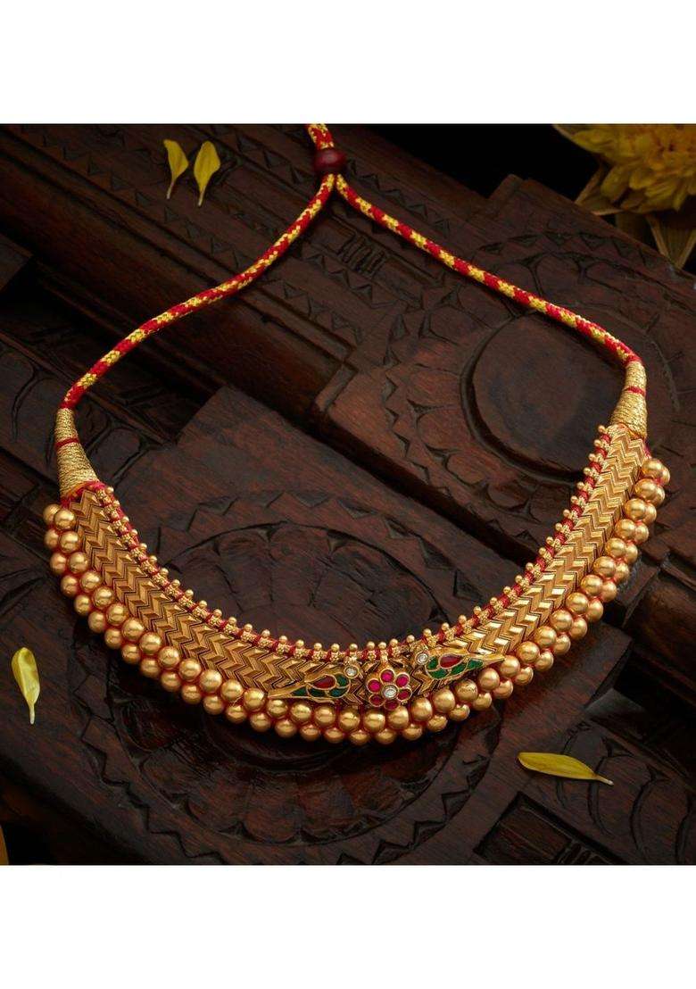 Sterling Silver Gold-Plated Temple Necklace with Kundan for Women | Traditional Temple Jewellery for Wedding & Festive Wear | Gift for Her - Indya