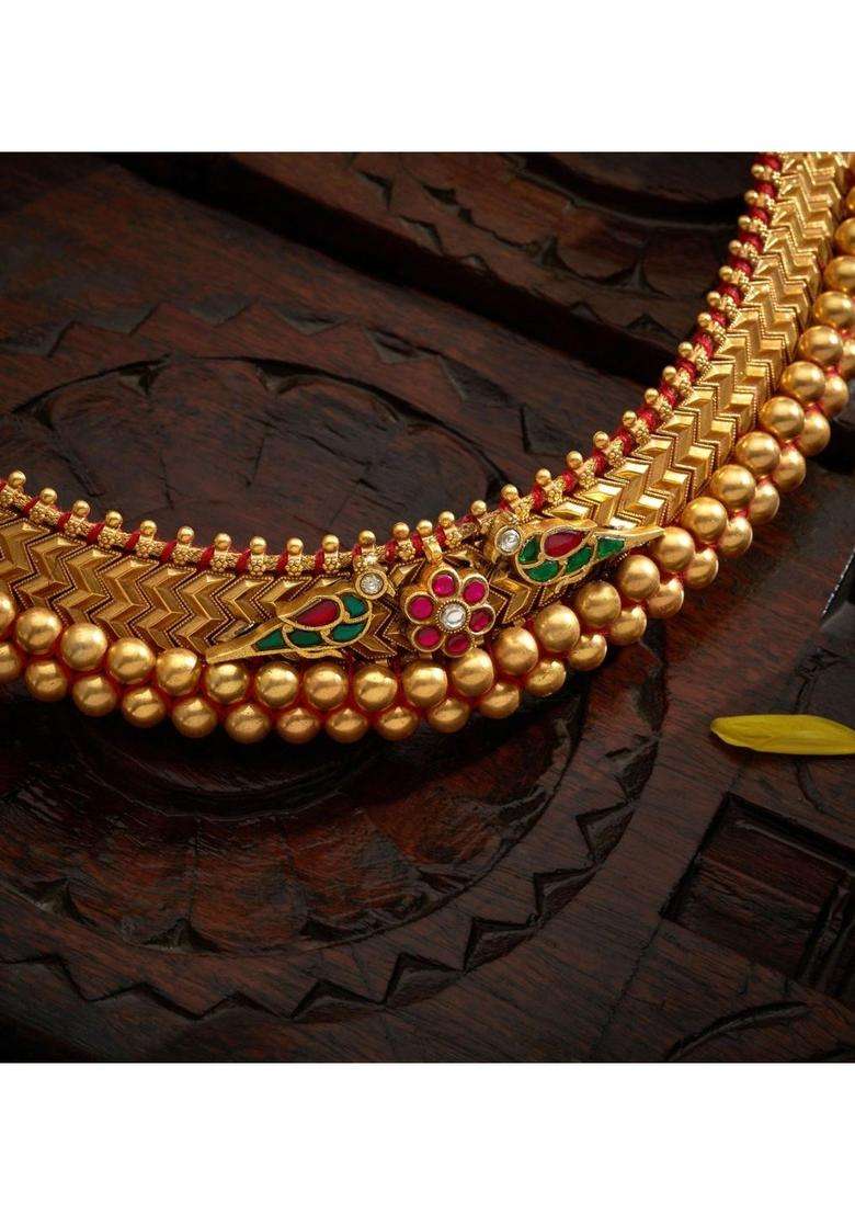 Sterling Silver Gold-Plated Temple Necklace with Kundan for Women | Traditional Temple Jewellery for Wedding & Festive Wear | Gift for Her - Indya