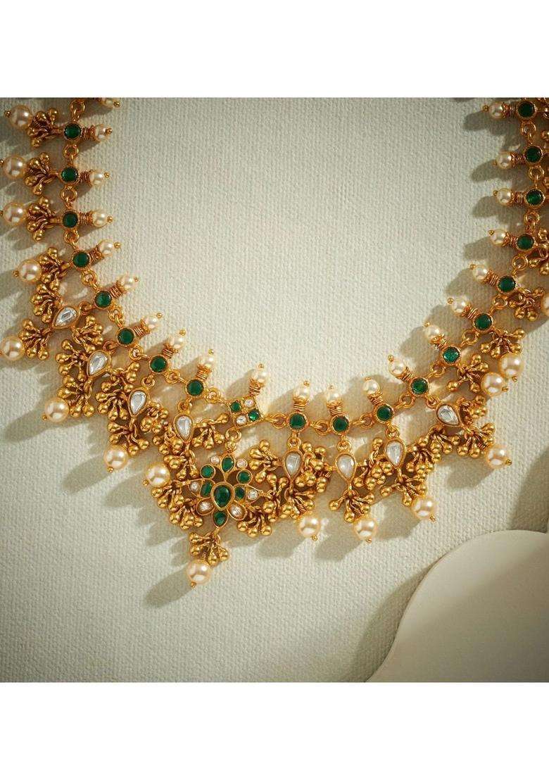 Sterling Silver Gold-Plated Temple Necklace with Kundan for Women | Traditional Temple Jewellery for Wedding & Festive Wear | Gift for Her - Indya