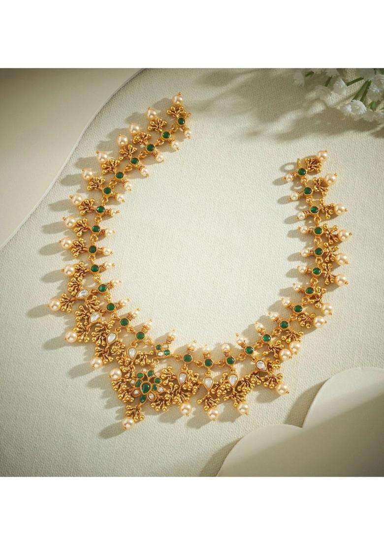 Sterling Silver Gold-Plated Temple Necklace with Kundan for Women | Traditional Temple Jewellery for Wedding & Festive Wear | Gift for Her - Indya