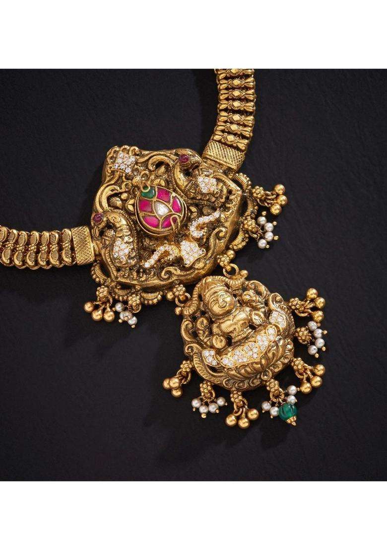 Sterling Silver Gold-Plated Temple Necklace with Kundan for Women | Traditional Temple Jewellery for Wedding & Festive Wear | Gift for Her - Indya
