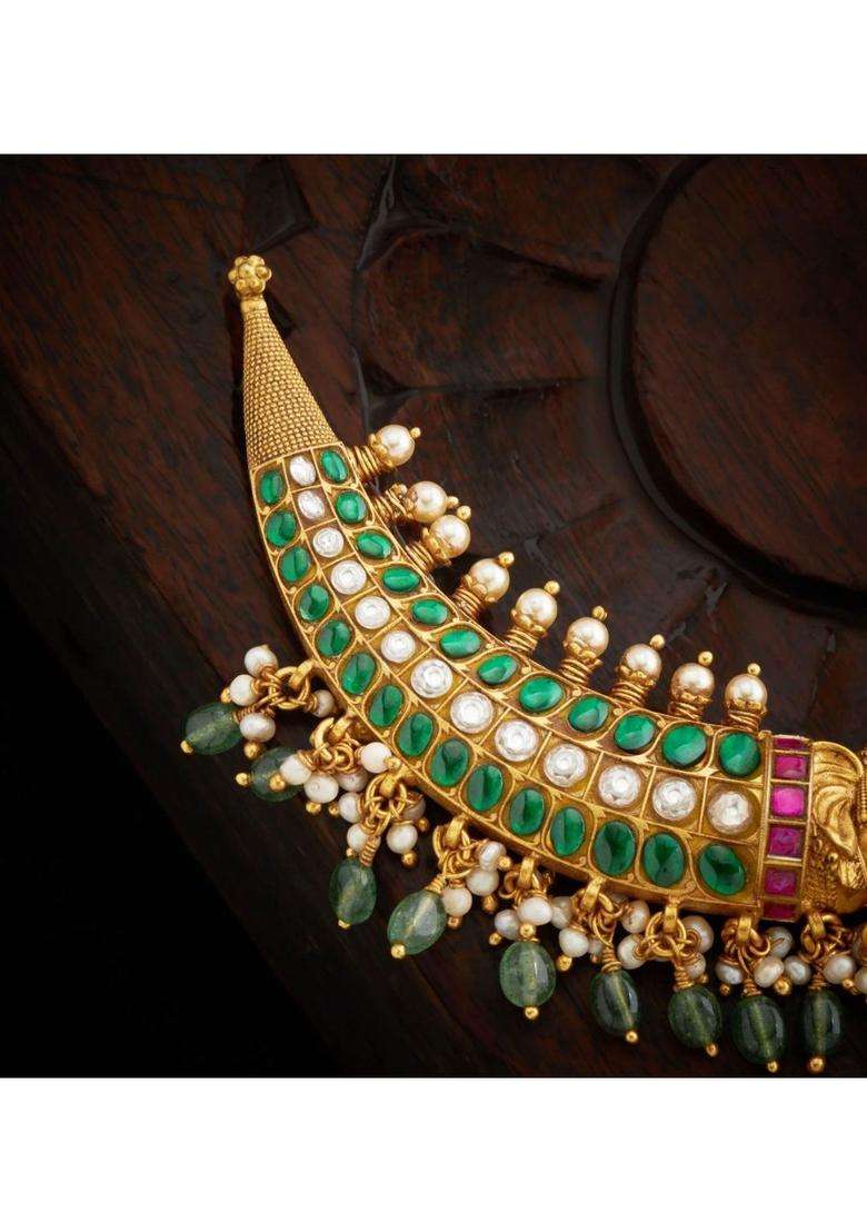 Sterling Silver Gold-Plated Temple Necklace with Kundan for Women | Traditional Temple Jewellery for Wedding & Festive Wear | Gift for Her - Indya
