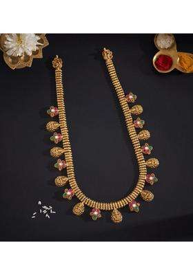 Sterling Silver Gold-Plated Temple Necklace with Kundan for Women | Traditional Temple Jewellery for Wedding & Festive Wear | Gift for Her