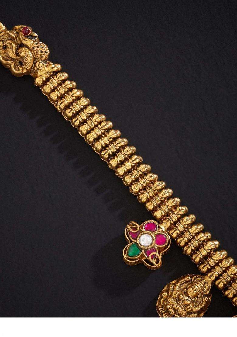 Sterling Silver Gold-Plated Temple Necklace with Kundan for Women | Traditional Temple Jewellery for Wedding & Festive Wear | Gift for Her - Indya