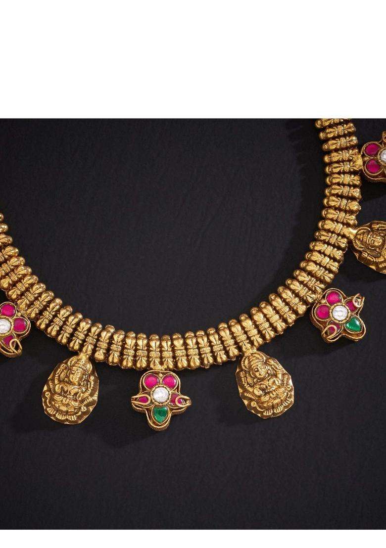 Sterling Silver Gold-Plated Temple Necklace with Kundan for Women | Traditional Temple Jewellery for Wedding & Festive Wear | Gift for Her - Indya