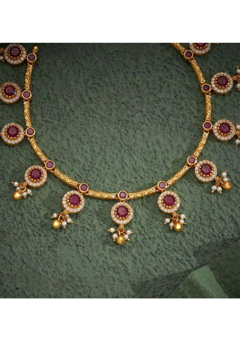 Sterling Silver Gold-Plated Temple Necklace with Pearl for Women | Traditional Temple Jewellery for Wedding & Festive Wear | Gift for Her - Indya